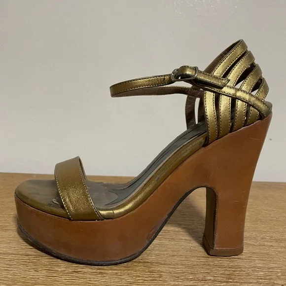 Y2K Vintage MARNI Gold CHUNKY Heels Size 5.5 - Picture 6 of 8